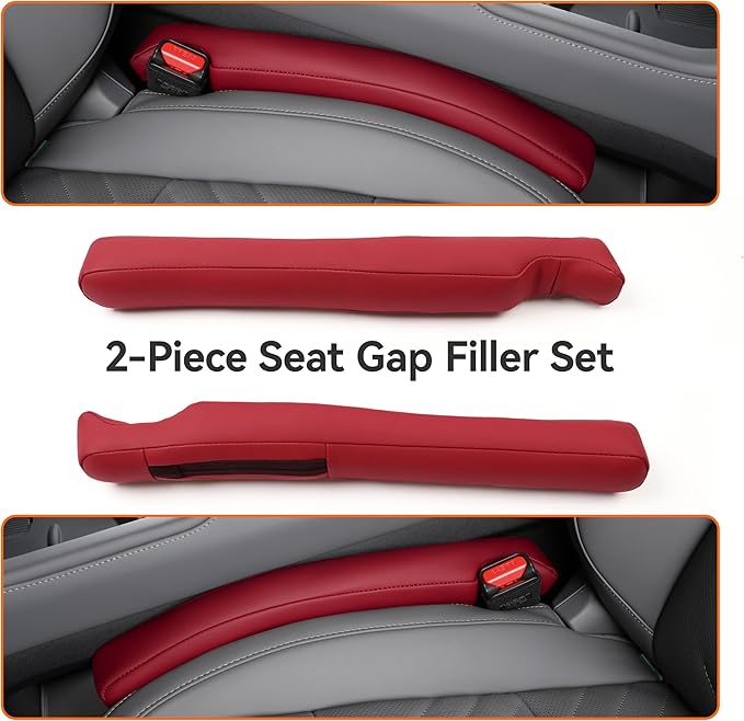Car Seat Gap Filler - 2 Pack Premium Leather Console Blockers for Cars, Trucks & SUVs - Adjustable 1.4-2.4 Inch Width - Prevents Items Falling Between Seats (Wine)