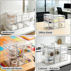 Prsildan Acrylic Drawer Makeup Organizer with 9 Drawers, Set of 3 Office Desk Organizers Accessories, Clear Stackable Storage