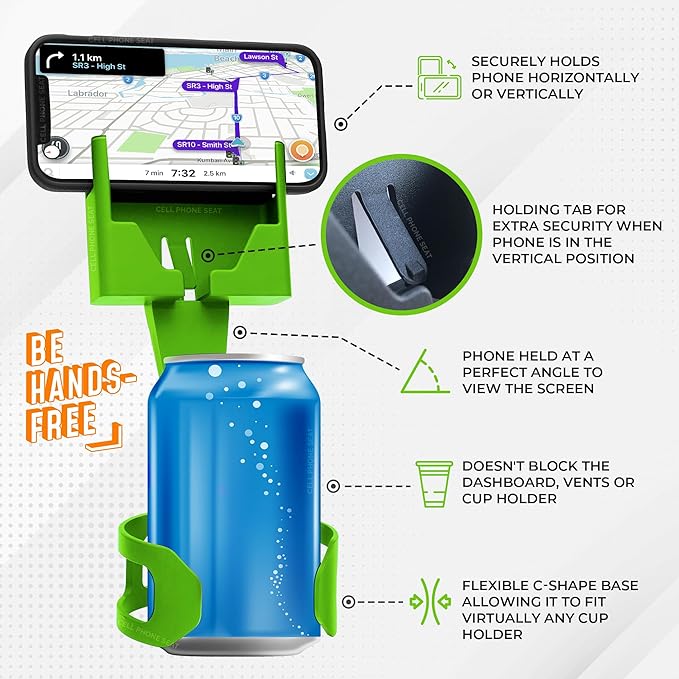 Cup Holder Phone Holder Mount for Car - Universal Adjustable Expander Cradle Hands-Free Driving - Compatible with All Smartphones Car Mount for iPhone Samsung Google Android Mobile Accessories Green