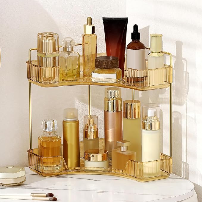 YCIA&DONE Corner Bathroom Counter Organizer, Makeup Organizer for Vanity, Skincare Cosmetic Perfume Tray, Corner Countertop S
