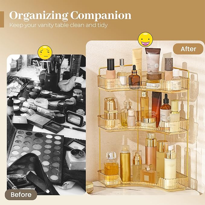 Aveniee Corner Bathroom Counter Organizer, Bathroom Countertop Shelf Makeup Organizer for Vanity Perfume Tray for Corner Stor