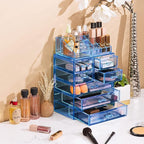 Sorbus Acrylic Makeup Organizer Set, 7-Drawer Vanity & Countertop Cosmetic Storage with Small & Wide Compartments, Blue Brill