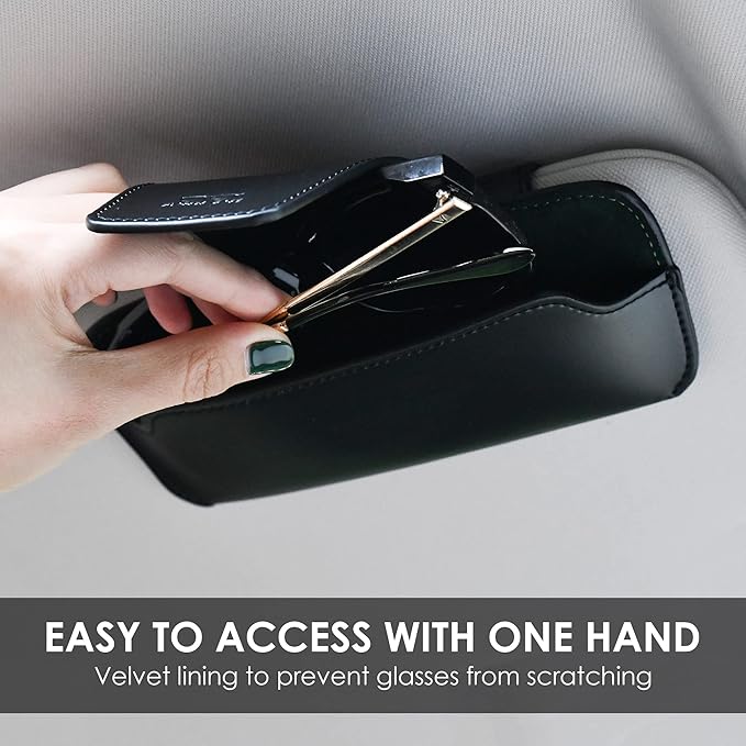 Car Sunglasses Holder for Car Visor Vegan Leather Auto Eyeglass Case with Clip Automotive Interior Visor Accessories