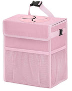 Corduroy Car Trash Can with Lid and Mesh Pockets - Leakproof Organizer,Multipurpose Waterproof Garbage Can/Trash Bin for Car(Light Pink-3 Gallons)