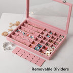Frebeauty 48 Grid Jewelry Tray,Adjustable Earring Holder Organizer with Glass Lid,Velvet Drawer Jewelry Organizer for Rings,S