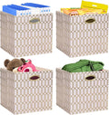 Posprica Storage Bins, Storage Cubes,13×13 Fabric Drawers Organizer Basket Boxes Containers (13×13×13/4pcs, Cream/gold geomet