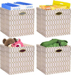 Posprica Storage Bins, Storage Cubes,13×13 Fabric Drawers Organizer Basket Boxes Containers (13×13×13/4pcs, Cream/gold geomet