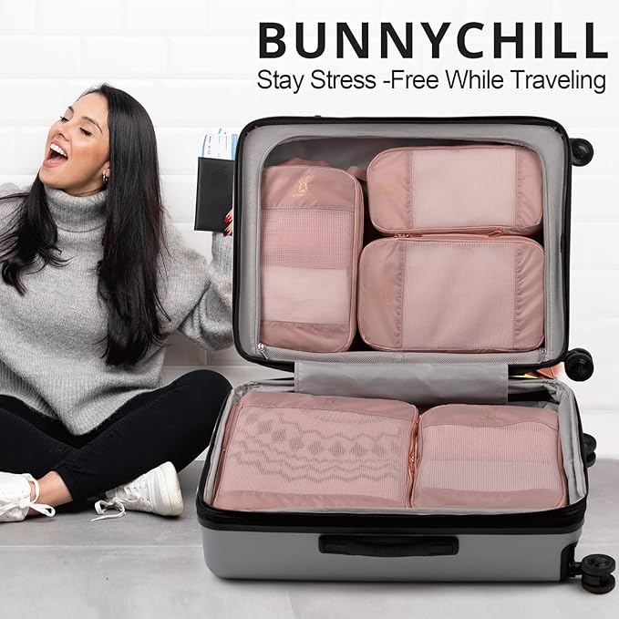 Compression Packing Cubes for Travel, Bunnychill Portable Zipper Packing Cube for Cloting, Expandable Space Saver Storage Lug