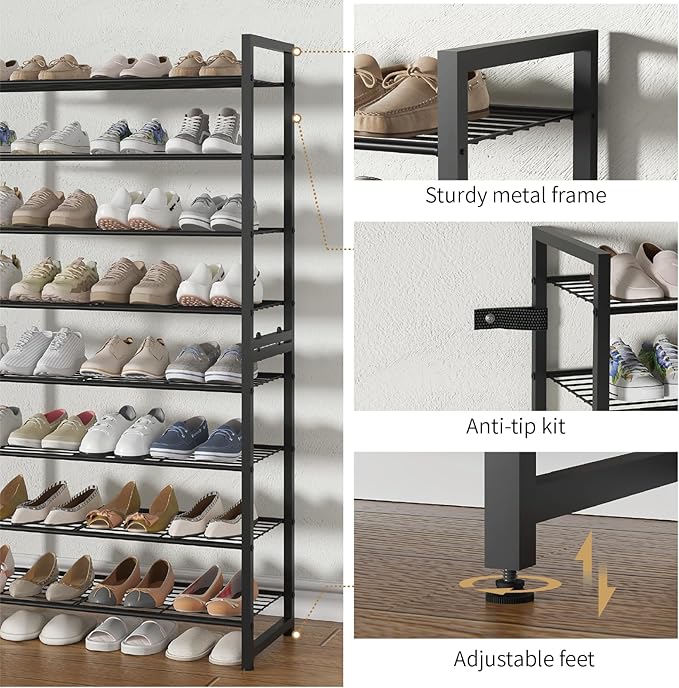 Stackable Shoe Rack for Closet, 8 Tier Metal Heavy Duty Shoe Storage Organizer,Large Capacity Shoe Shelf Max Holds 38 Pairs o