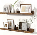 Fun Memories Picture Ledge Shelves Set of 2, 24 Inch Rustic Wall Mounted Floating Shelves with Lip for Home Storage and Décor