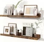 Fun Memories Picture Ledge Shelves Set of 2, 24 Inch Rustic Wall Mounted Floating Shelves with Lip for Home Storage and Décor