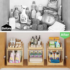 Bamboo Under Sink Organizer and Storage, 1 Pack Pull Out Cabinet Organization, 2 Tier Vertical Slide Out Undersink Storage Sh