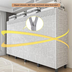 Portable Foldable Wardrobe Closet, Grey Heavy Duty Garment Rack with Fabric Cover and 2 Hanging Rods, 50cm Large Capacity Ext