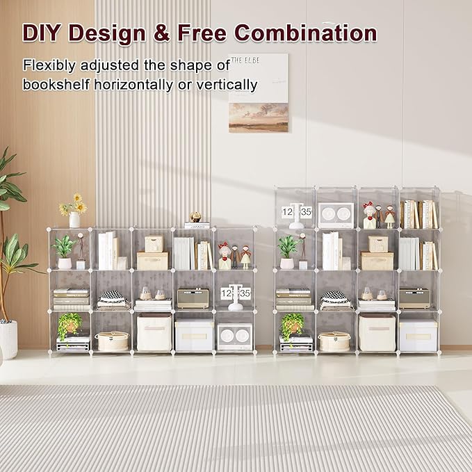 UNKU Cube Storage Organizer, 16 Cube Closet Organizer Storage Shelves, DIY Stackable Bookcase, Clothes Organizer Shelf for Cl