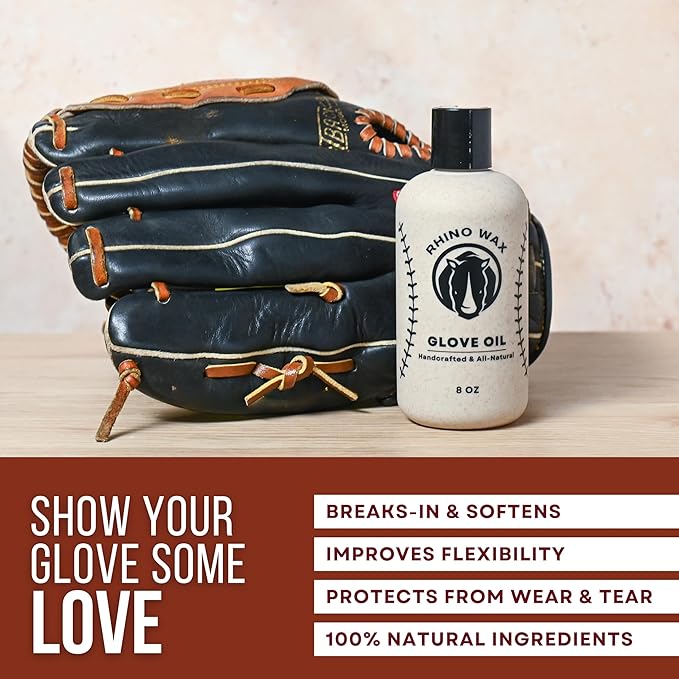 Rhino Wax - Baseball Glove Oil 8 oz (Not Made in China) - Softens & Hydrates Leather Fibers - Improves Ball Gloves Flexibilit