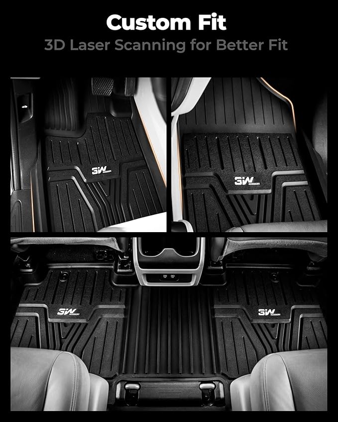 3W Floor Mats Fit for Honda Odyssey 2026 2025-2018, TPE All Weather Custom Fit Floor Liner 1st, 2nd 3rd Row Car Mats,Black