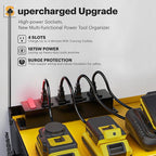 Spampur Power Tool Organizer Wall Mount with Charging Station, Tool Battery Holder with 4 Outlet Power Strip15 Min Assembly &