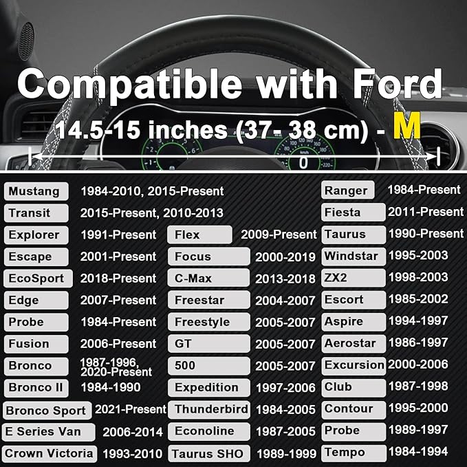 West Llama Car Steering Wheel Cover for Ford Escape,Explorer,Fusion,Focus,Bronco,Transit,Edge(Diamond Quilted - Black+Gray- S