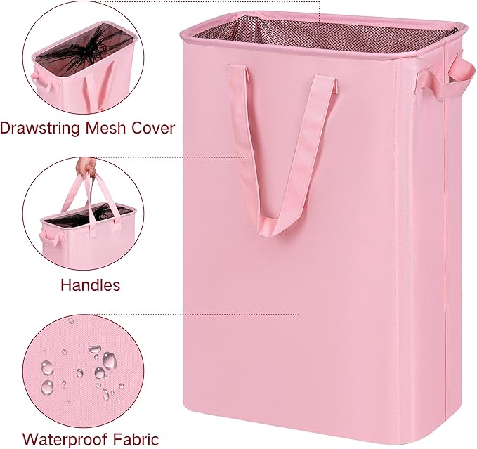 efluky Slim Laundry Basket, Narrow Laundry Hamper with Handles, Collapsible Dirty Clothes Hamper, Tall Laundry Bin for Laundr
