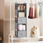 YOUDENOVA Hanging Closet Organizer, 5 Tier Hanging Closet Shelves with 6 Side Pockets and 2 Drawers, Light Grey