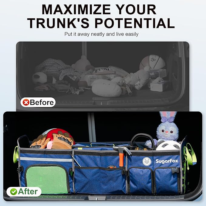 Bold Color Block Trunk Organizer | 95L, 35"x13.8"x11.8" | Dedicated Shoe Storage & 26L Ice Pack | Foldable for SUV/Car/Jeep
