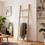 Wooden Blanket Ladder - 57in Natural Wood Color- Leaning Wall Decor for Bedroom, Bathroom, Living Room - Rustic Quilt Holder 