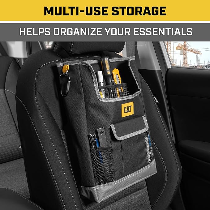 CAT® Car Seat Organizer for Cars Trucks SUVs, Removable Portable On-The-Go, Securely Attaches to Front or Rear Seats, Adjustable Straps, Car Accessories Compact Caddy for Travel Driving - Black
