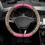 Road Comforts Leopard Steering Wheel Cover for Women, Cute Anti-Slip Microfiber Leather, Fits D Shape Flat Bottom Steering Wh