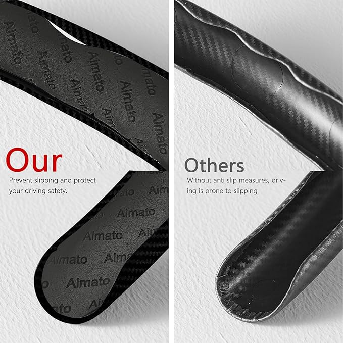 Car Steering Wheel Cover, 3 Piece Bright Carbon Fiber Steering Wheel Covers, Non-Slip Steering Wheel Cover Protector, Great Grip, Universal Car Accessories Decoration for 14.5-15 inch (Black)
