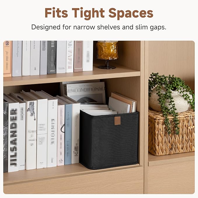 StorageWorks Narrow Baskets for Storage, Fabric Storage Bins, Small Baskets for Organizing with PU Handle, Great for Clothes,