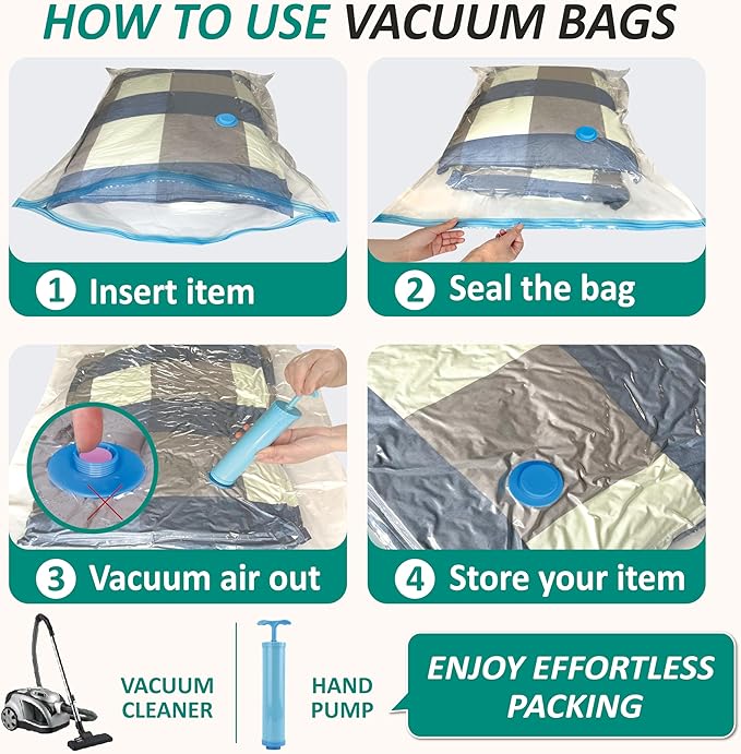 Cozy Essential Vacuum Storage Bags, 80% Compression Vacuum Seal Space Saver Plastic Packaging Bags for Clothes, Blankets, Pil