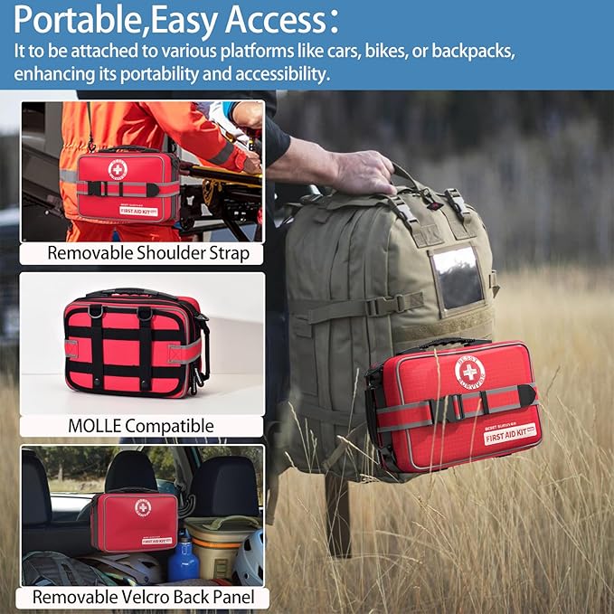 401 Piece First Aid Kit with Chest Seals -Labeled, Expandable & Mountable, Emergency Medical Kit for Home, Car, Camping & Out