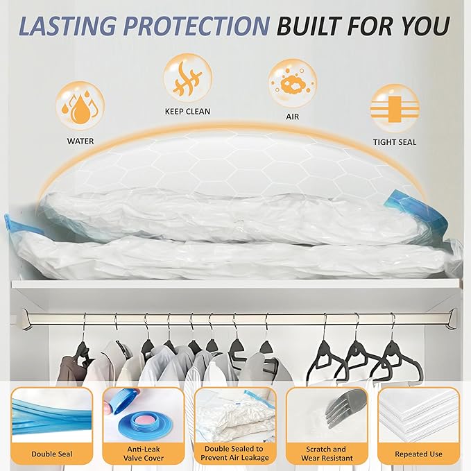 Cozy Essential Vacuum Storage Bags, 80% Compression Vacuum Seal Space Saver Plastic Packaging Bags for Clothes, Blankets, Pil