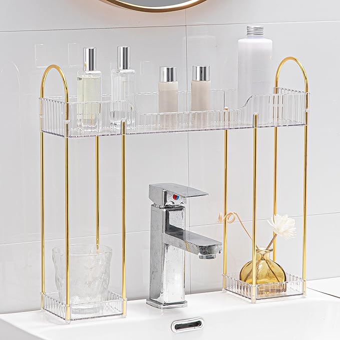 YCIA&DONE Bathroom Countertop Organizer Over The Faucet, Narrow Counter Organizers Above Sink, Table Mounted Shelf for Kitche