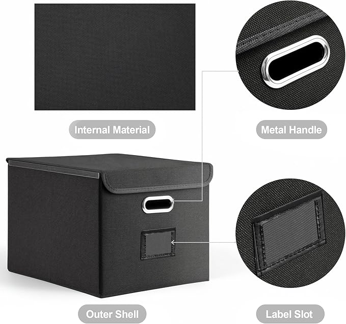 Hleelomi Collapsible File Box with Lid & Plastic Slide - Hanging Document Organizer for Office/Home, 14.96x12.6x10.83 Inch,De