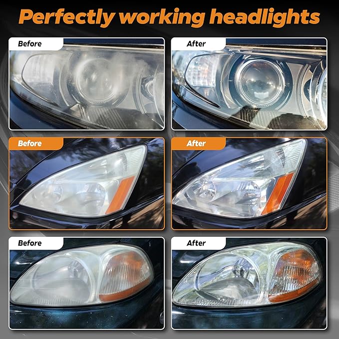 Headlight Restoration Kit - Headlight Cleaner 3-Wipe System, Restores Clarity, Removes Yellowing & Oxidation, Improves Nightt