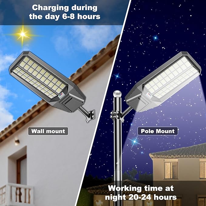 loyoele 900000LM 10000W Solar Street Lights Outdoor – LED Solar Light with Motion Detection, Dusk to Dawn, Weatherproof, Ideal for Security Lighting in Driveways and Parking Lots (1 Pack)