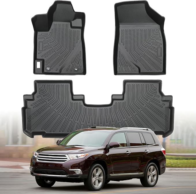 Floor Mats for Toyota Highlander 2008 2009 2010 2011 2012 2013 Non Hybrid, All Weather TPE Floor Liners, 3D Waterproof Custom Fit Car Accessories, Front & Rear Row Anti-Slip Mat Set