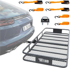 TUFFIOM 70"x30"x6" Folding Hitch Mount Cargo Carrier Basket, 500lbs Steel Car Cargo Trailer Hitch Luggage Rack, w/Straps+Stabilizer for SUV Truck Van