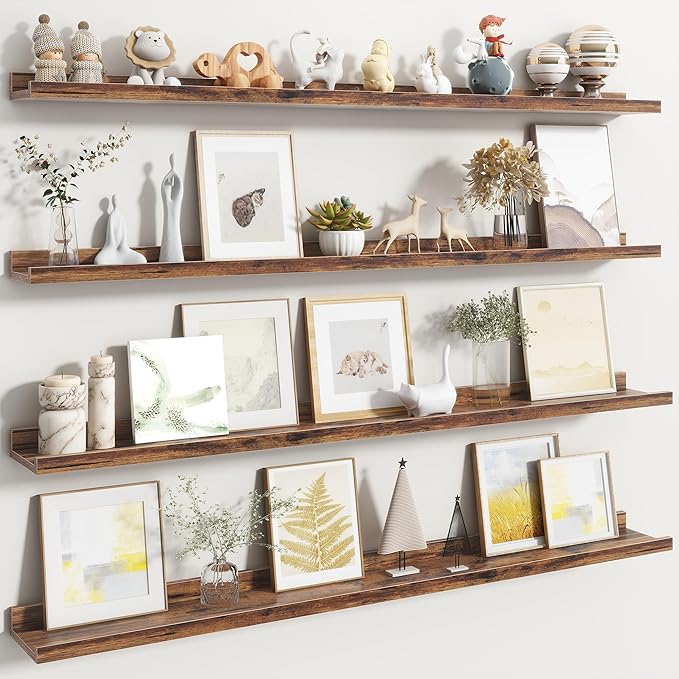 Fun Memories Picture Ledge Shelf, Floating Shelves Set of 4, 48 Inch Picture Shelves for Wall with Ledge, Large Nursery Book 