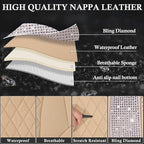 CAR PASS Beige Leather Bling Car Seat Covers Full Set, Luxury Microfiber Nappa PU Cushioned, Waterproof Anti-Slip Universal F