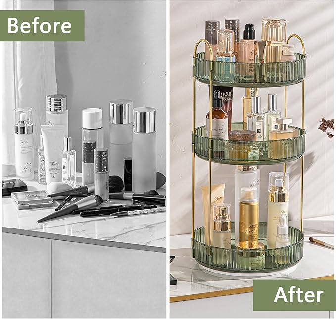 shuang qing Rotating Makeup Organizer for Vanity, High-Capacity Skincare Clear Make Up Storage Perfume Organizers Cosmetic Dr