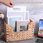 WLLHYF Woven Hanging Magazine Holder Water Hyacinth Storage Basket Wall Mounted Wicker Organizer Boho Modern Farmhouse Book R