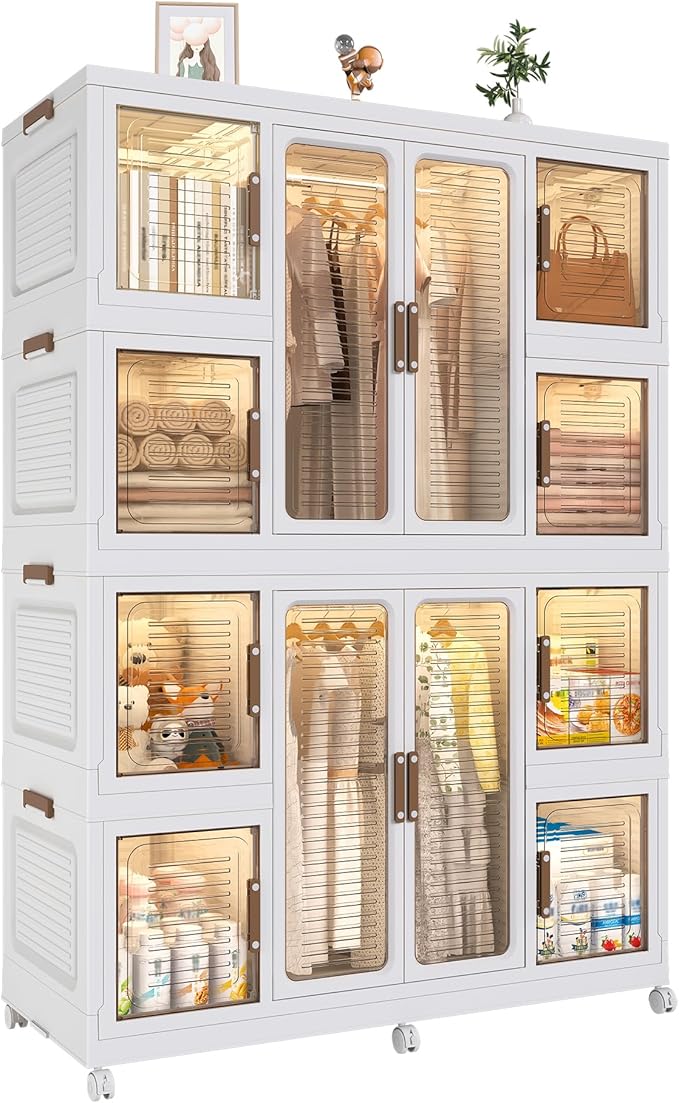 Montary Portable Kids Closet, Children's Wardrobe Closet with Transparent Doors, Plastic Baby Wardrobe Storage Cabinet with 1