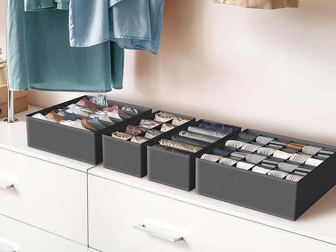 Simple Houseware 4-Pack Drawer Organizer Set - Closet Dividers for Underwear, Socks, Bras, Scarves, Ties - Foldable Non-Woven