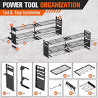 2-Pack Large Power Tool Organizer Wall Mount,Heavy Duty Cordless Tool Organizer with 18 Drill Holder,600 Lbs Capacity 3-Layer