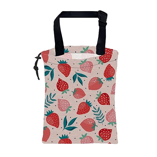 Car Garbage Bag Strawberry Berries and Leaves Hanging Canvas Car Trash Bag Waterproof Drawstring Car Back Seat Organizer for Car Back Front Seat Console with Adjustable Buckle