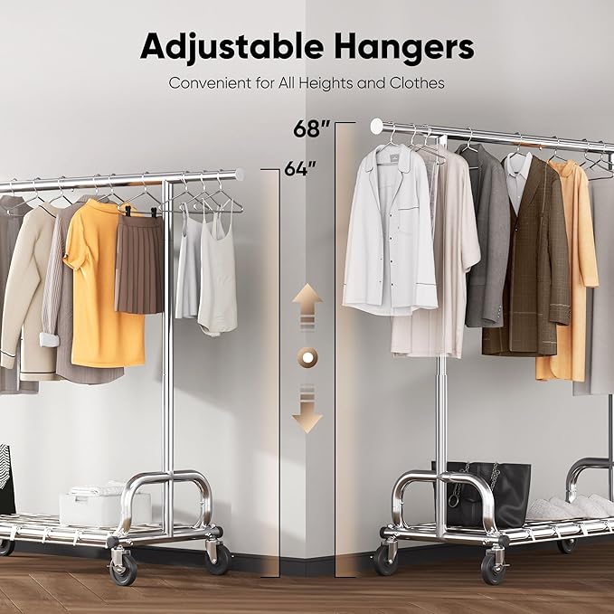 HOKEEPER Clothing Racks Heavy Duty Clothes Rack Adjustable Garment Rack for Hanging Clothes, Portable Coat Rack with Lockable