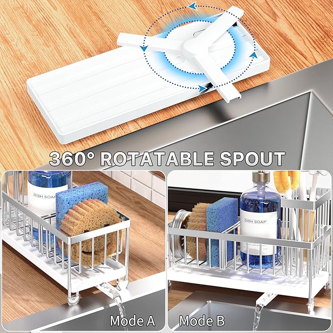Cisily Sponge Holder for Kitchen Sink, Sink Caddy Organizer with High Brush Holder, Kitchen Countertop Organizers and Storage