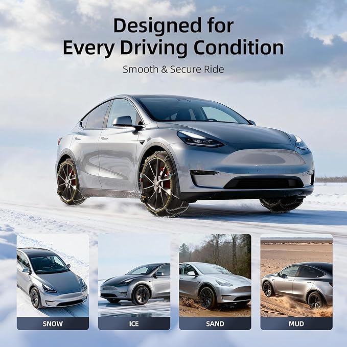 Snow Chains for Car Tires, 35s Quick Fit & Auto-Tightening, Universal Emergency Anti-Slip Tire Traction Chains for Cars, SUVs